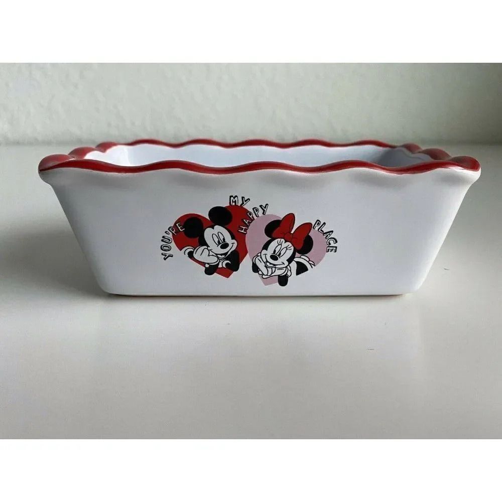 Disney Mickey Minnie Valentine’s Mini Loaf Bread Baking Pan Dish Ceramic…